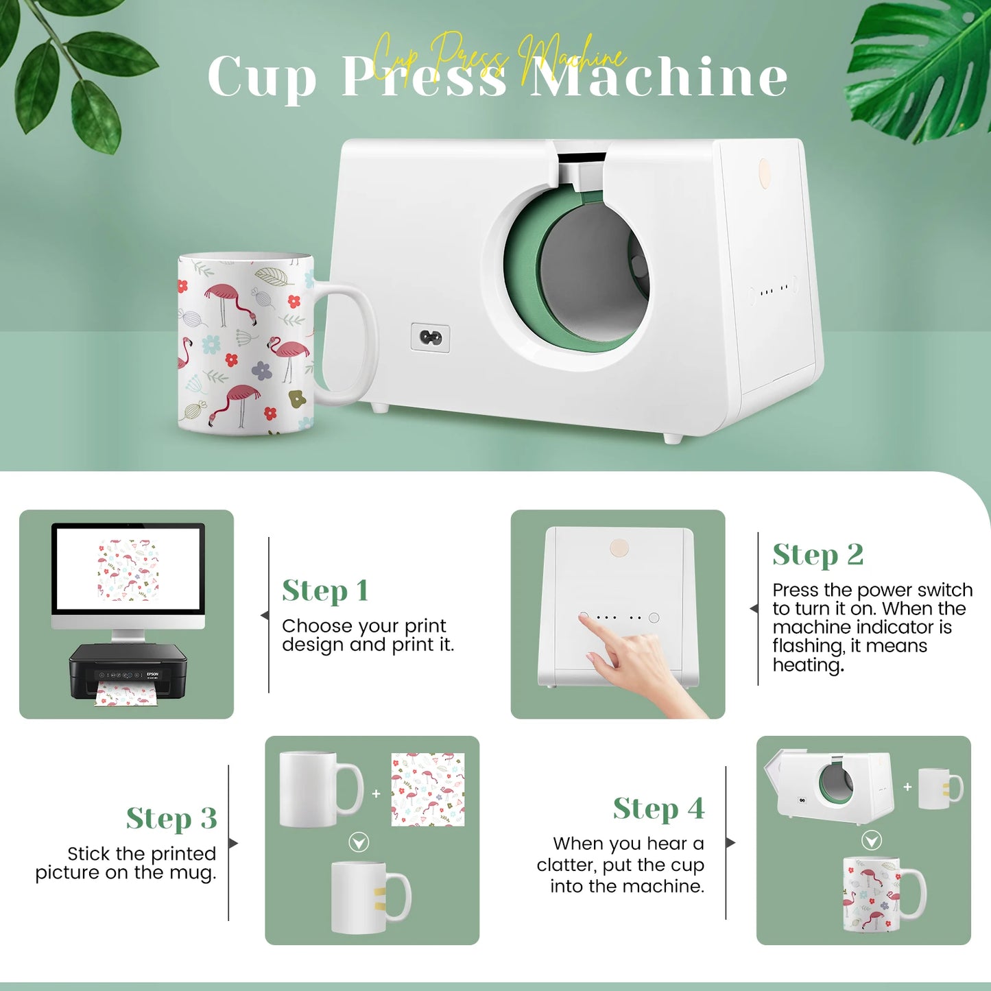 Automatic Mug Heat Press Machine 10-11oz Transfer Sublimation Portable Cup Presser One-Touch Button as Gifts for Birthdays