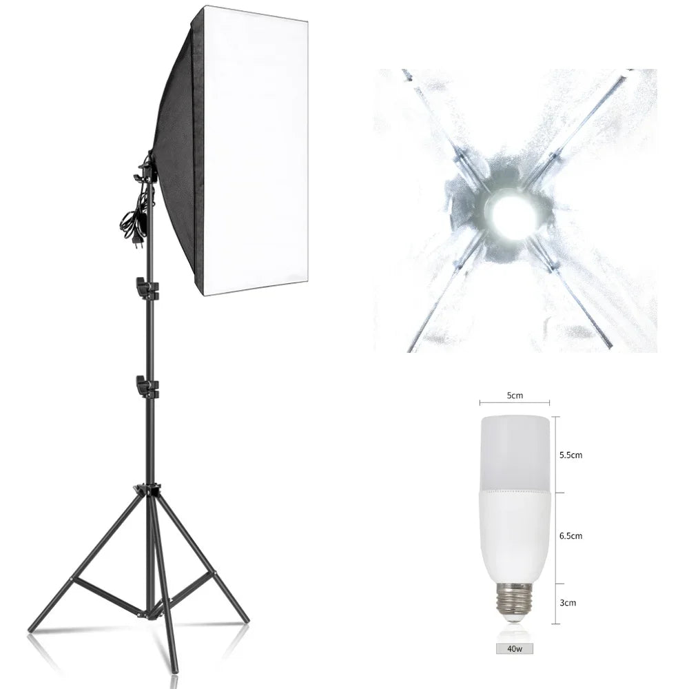 20-135W Softbox Lighting Kit 50x70CM Photography LED Lamp Professional Continuous Light System Equipment For Photo Studio