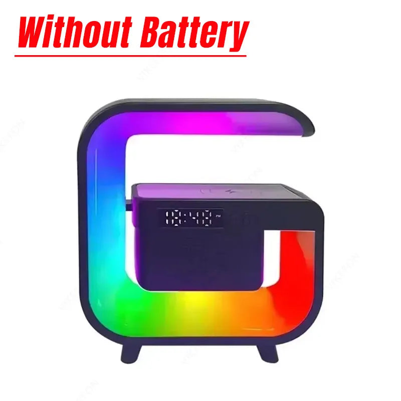 Wireless Charger Station Desk Lamp Night Light Alarm Clock Bluetooth Speaker For iPhone Samsung Xiaomi Fast Charging Stand Pad
