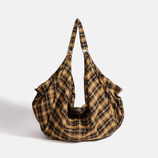 GAINNY Vintage Plaid Canvas Tote Women Large Capacity Korean Fashion Travel Shoulder Bag for Work Shopping Aesthetic Designer