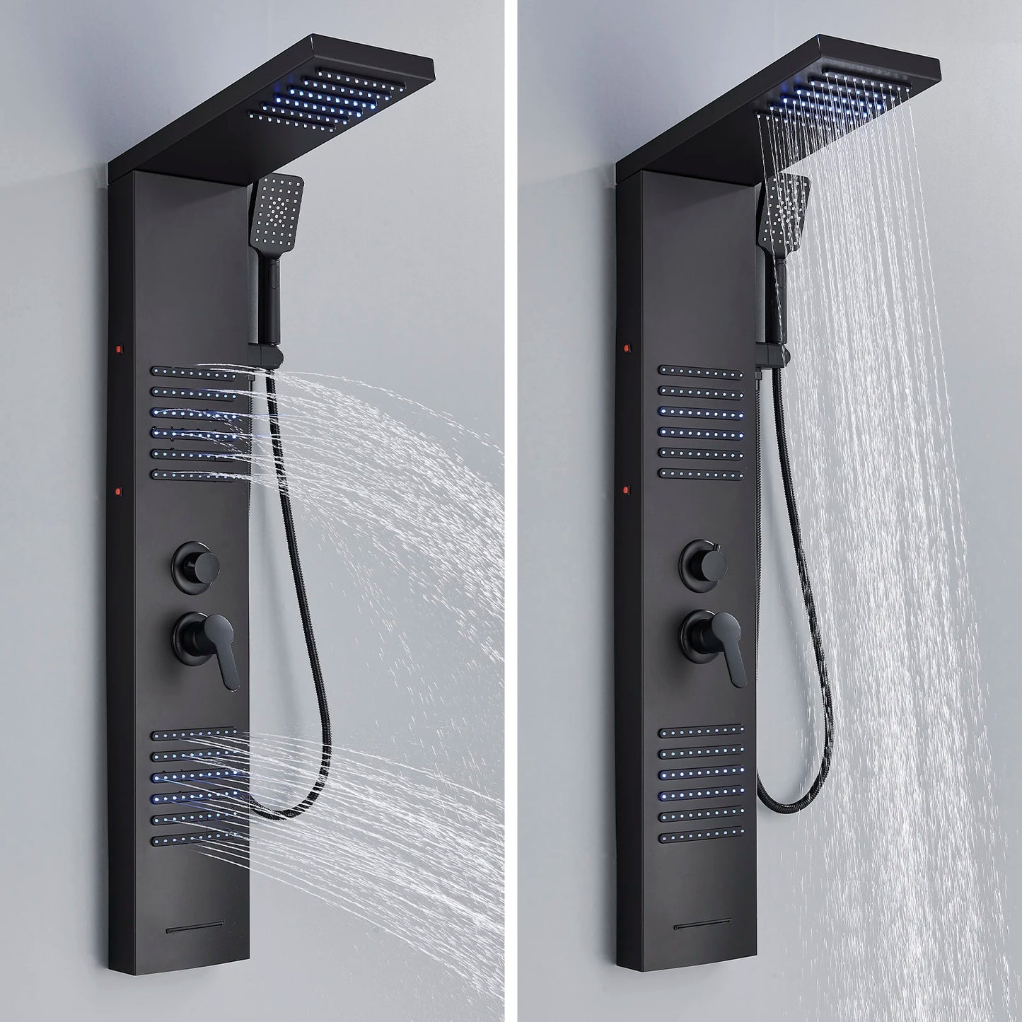 Black LED Shower Panel Tower System Rain Waterfall Shower Column Hydroelectricity Massage Body Spa Bath Shower Faucet Mixer