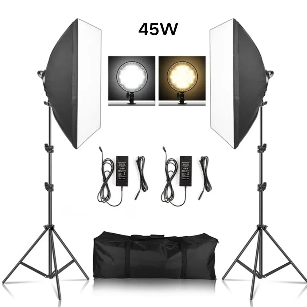 20-135W Softbox Lighting Kit 50x70CM Photography LED Lamp Professional Continuous Light System Equipment For Photo Studio