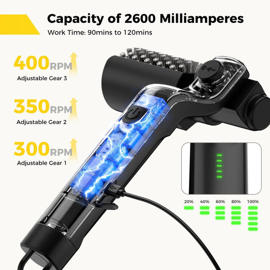 Electric Grill Brush 3-Speed Rechargeable BBQ Cleaner with 2 Brush Heads IPX7 180° Rotating Grill Scrubber For Barbecue Grates