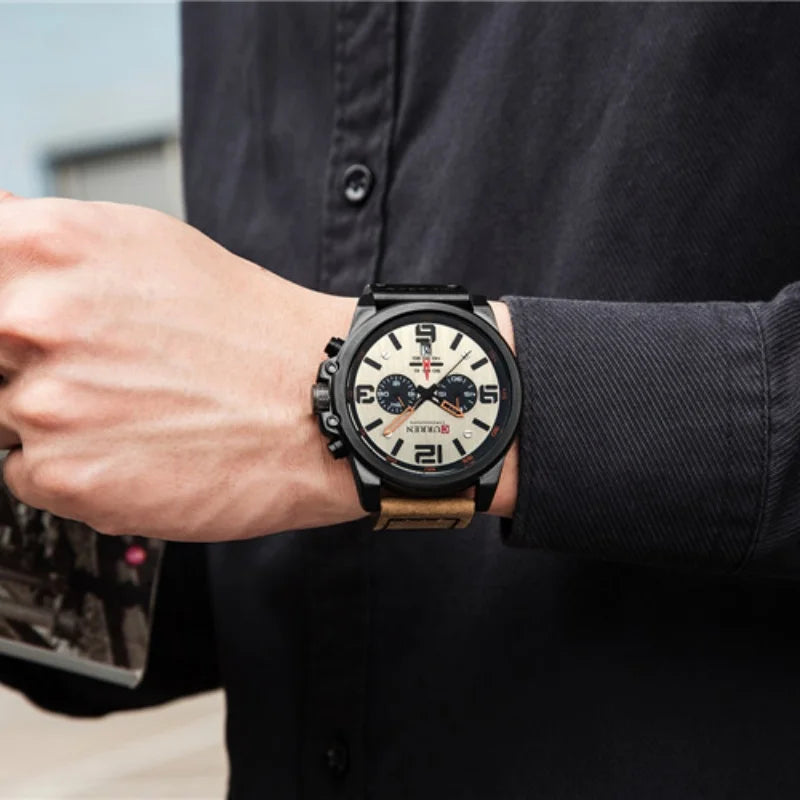 CURREN 8314 Men's Quartz Watch New Fashion Multi-function Chronograph Clock Leather Strap Calendar Simple Sports Watches for Men