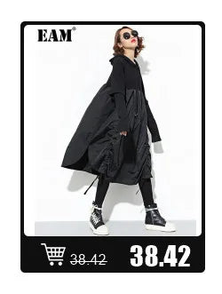 [EAM] Black Denim Irregular Casual Sweatshirt New Round Neck Long Sleeve Women Big Size Fashion Tide Spring Autumn 2026 1DH5370