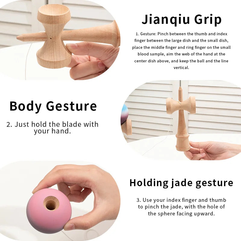 Kendama Wooden Skill Ball with Crackle & Gradient Paint – For Beginners & Pros, 2 Random Colors, Gift Toy