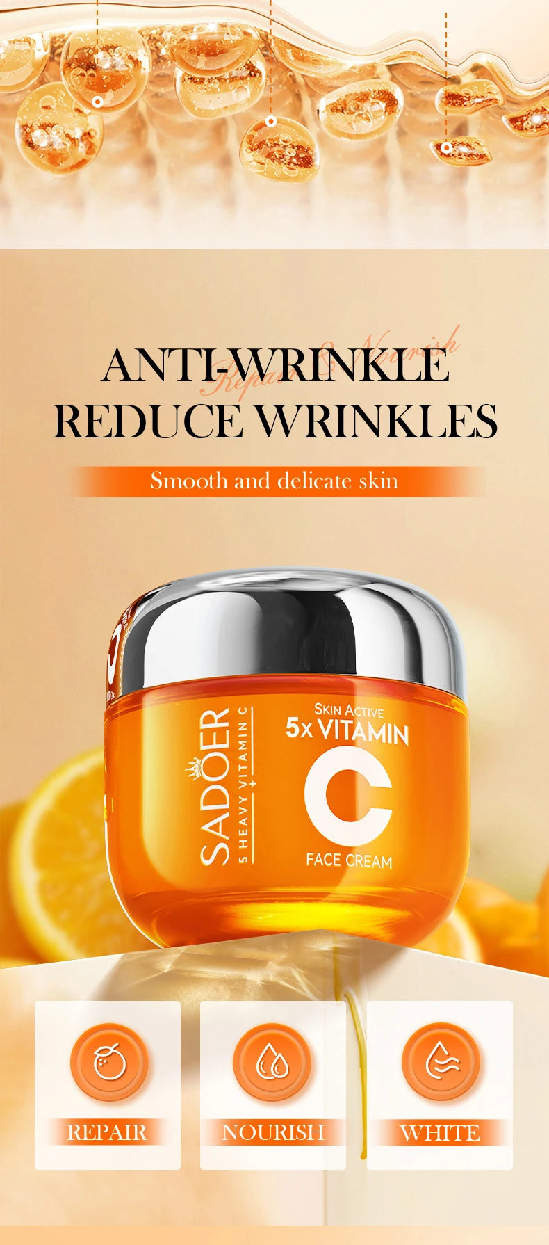 SADOER Vitamin C Face Cream Facial skincare Firming Moisturizing Brightening Hydrating Facial Creams Beauty Face Skin Care