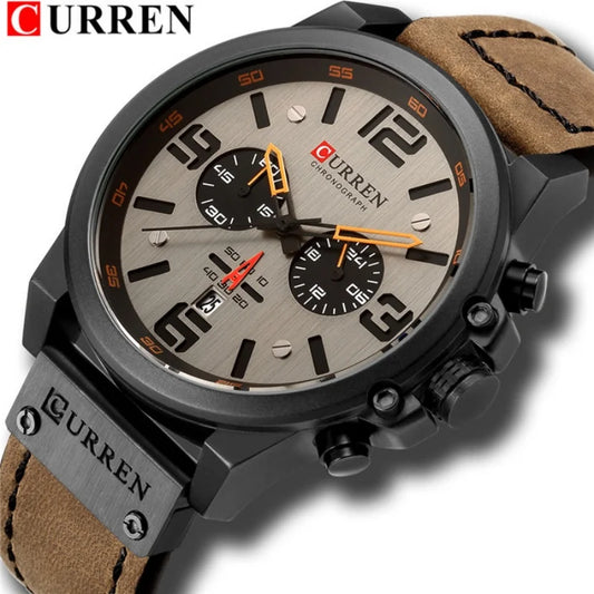 CURREN 8314 Men's Quartz Watch New Fashion Multi-function Chronograph Clock Leather Strap Calendar Simple Sports Watches for Men