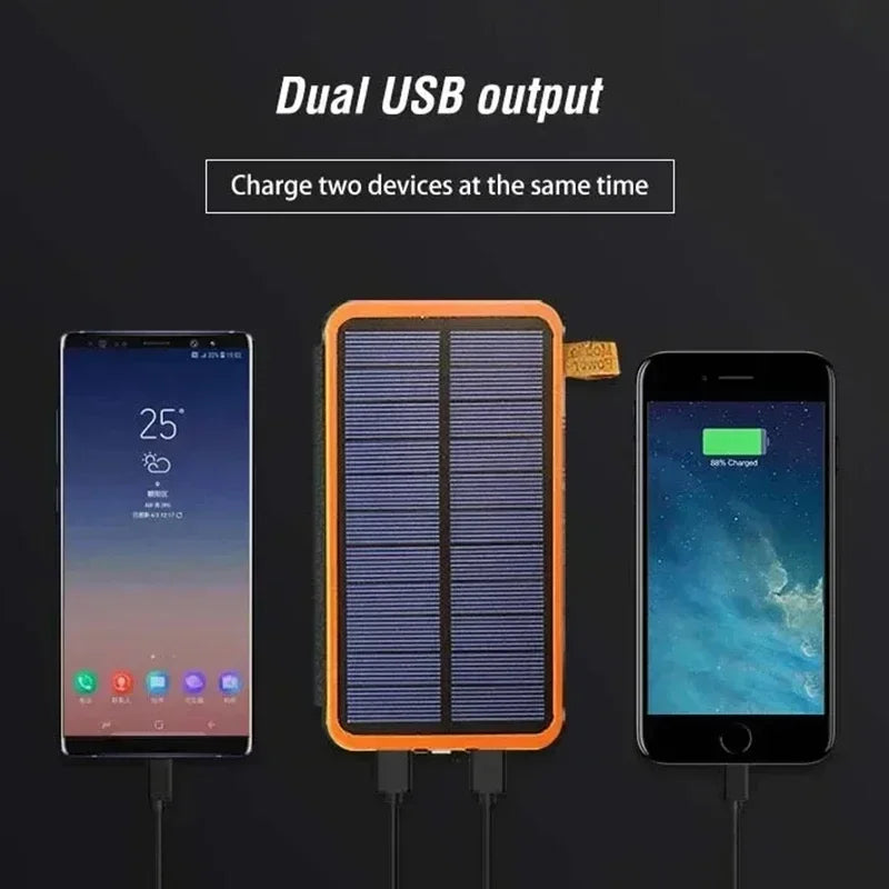 Lenovo LED Solar Power Bank  200000mAh 4 Solar Panels Wireless Charger Portable External Battery Flashlight for Outdoor Travel