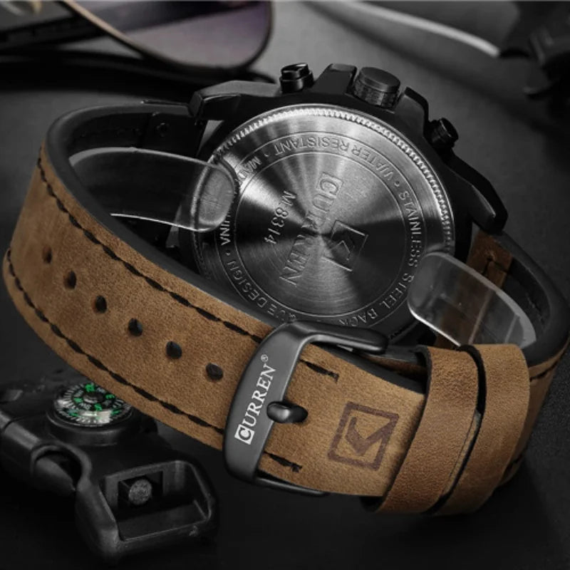 CURREN 8314 Men's Quartz Watch New Fashion Multi-function Chronograph Clock Leather Strap Calendar Simple Sports Watches for Men