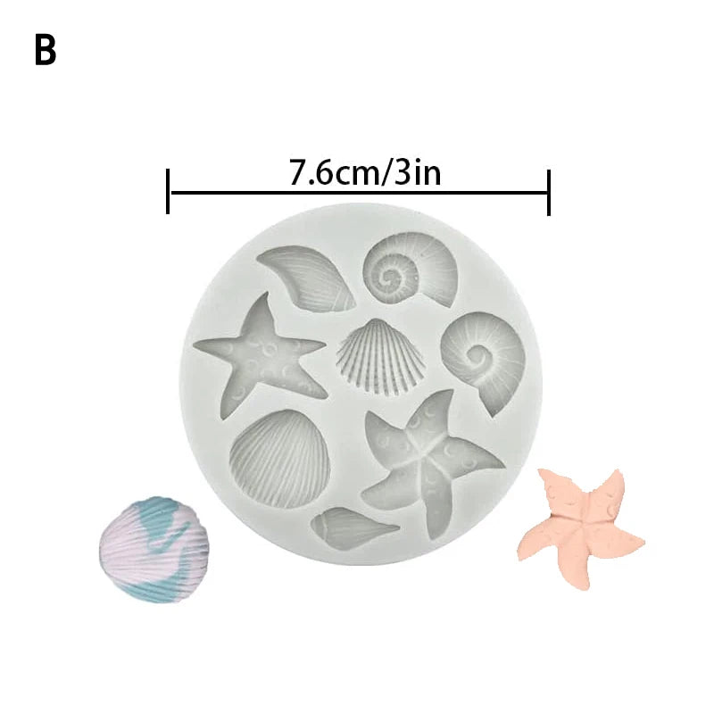 Silicone Marine Shell Mold Sea Fish Coral Sea Turtle Cake Fondant Conch Baking Mould Tool DIY Cake Chocolate Candy Decoration