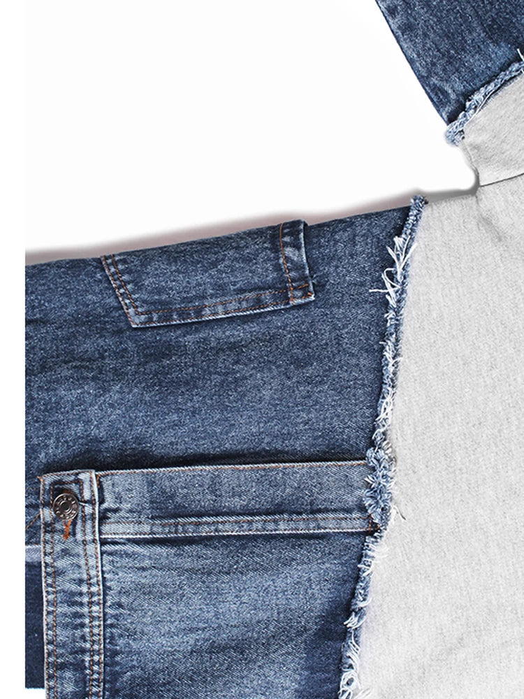 [EAM] Black Denim Irregular Casual Sweatshirt New Round Neck Long Sleeve Women Big Size Fashion Tide Spring Autumn 2026 1DH5370