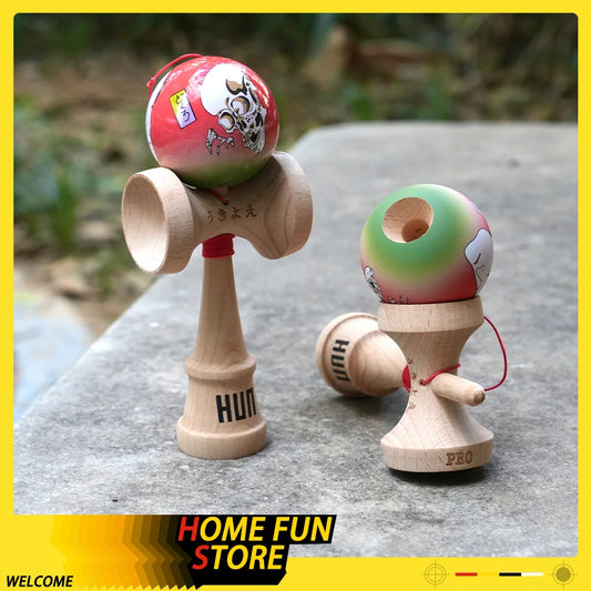 Original Hun Kendama K2 Sword Type Ukiyo-E Series Kendama With Big Cups Easy To Catch Portable Juggles Funny Skill Ball Toy Gift