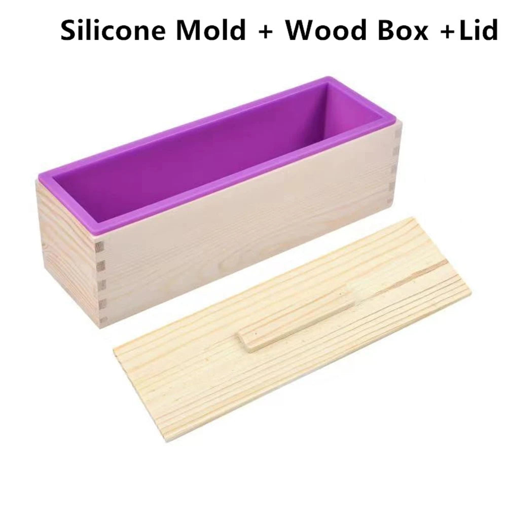 Silicone Soap Mold Flexible Rectangular Loaf Mold with Wood Box Soaps Making