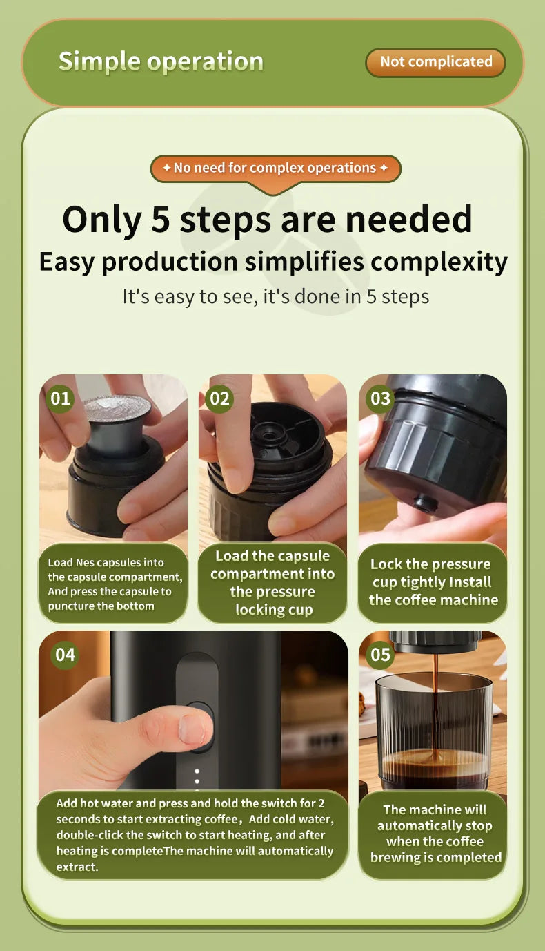 3-in-1 Wireless Electric Portable Espresso Coffee Machine Auto Heating Pump Press Capsule Powder Coffee Pot for Car&Home Camping