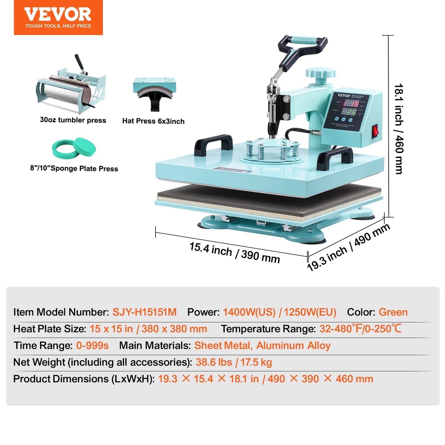 SucceBuy Heat Press Machine 12x15 inch  8 in 1 Heat Transfer Machine 360° Swing Away T-Shirt for T-Shirts/Mugs/Hats/Plates Pink