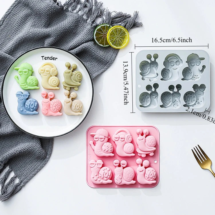 6 Cavity Different Snail-themed Silicone Mold 3d Rock Style Snails Fondant Cake Candy Chocolate Mould Ice Grid Epoxy Reins Mold