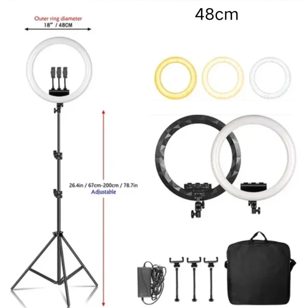 SH 18 Inch Knob Ring Light LED Selfie Video Lamp With Tripod Stand Phone Clip For YouTube Live Lighting Photo Photography Studio