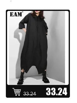 [EAM] Black Denim Irregular Casual Sweatshirt New Round Neck Long Sleeve Women Big Size Fashion Tide Spring Autumn 2026 1DH5370