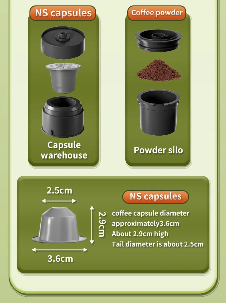 3-in-1 Wireless Electric Portable Espresso Coffee Machine Auto Heating Pump Press Capsule Powder Coffee Pot for Car&Home Camping