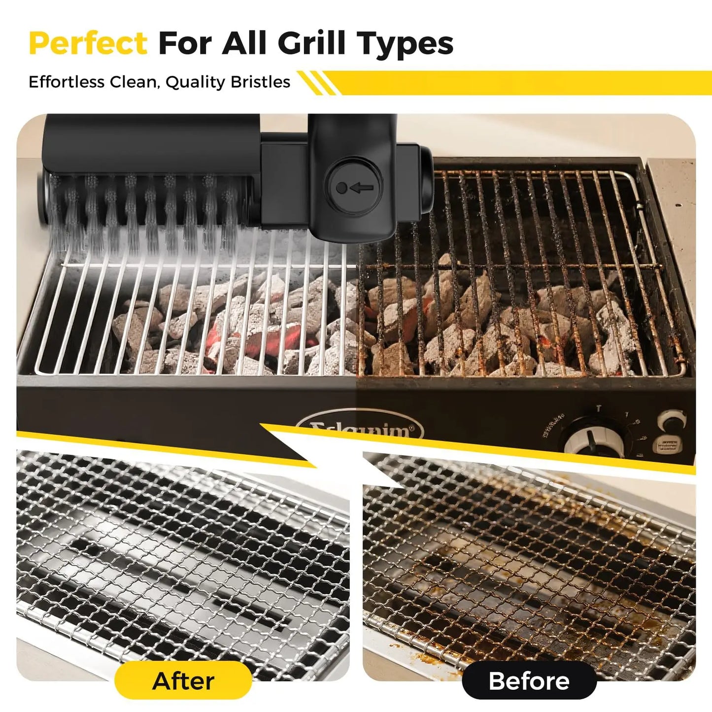 Electric Grill Brush 3-Speed Rechargeable BBQ Cleaner with 2 Brush Heads IPX7 180° Rotating Grill Scrubber For Barbecue Grates