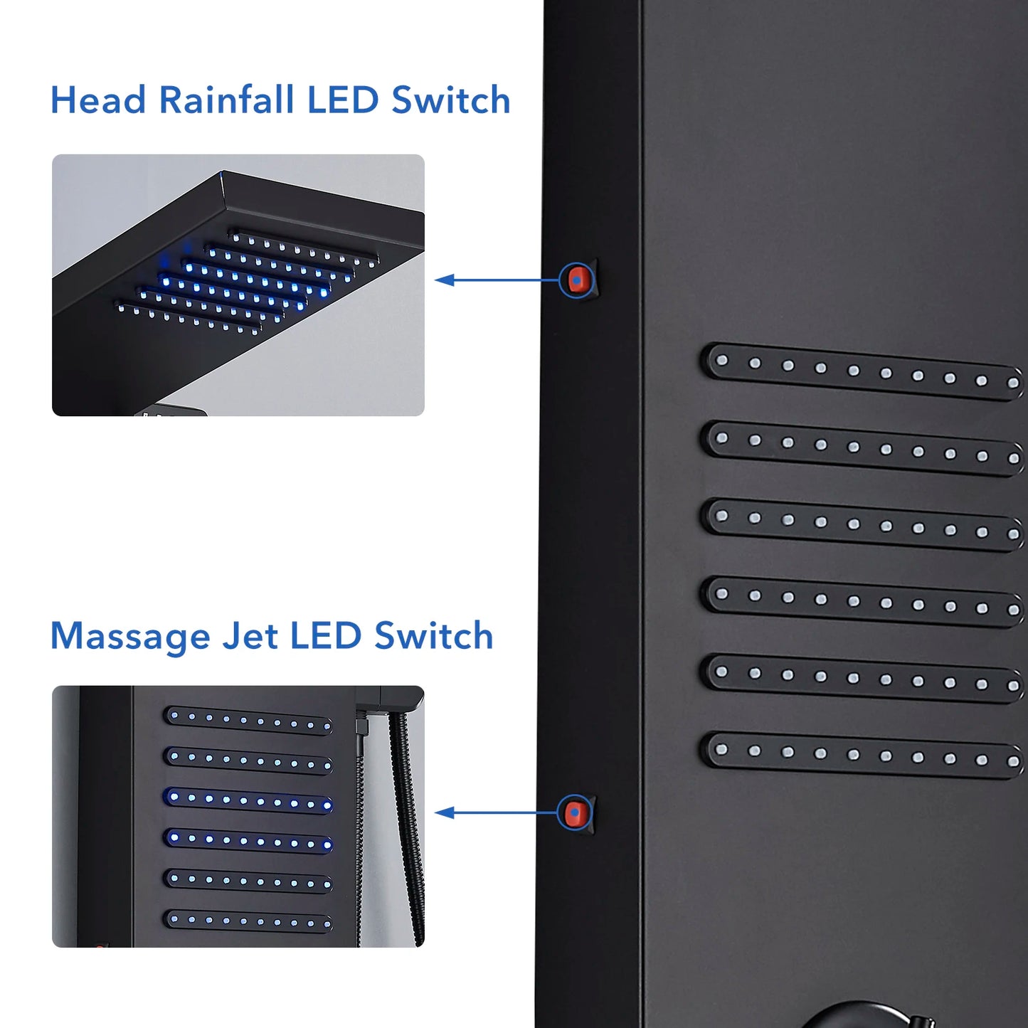 Black LED Shower Panel Tower System Rain Waterfall Shower Column Hydroelectricity Massage Body Spa Bath Shower Faucet Mixer