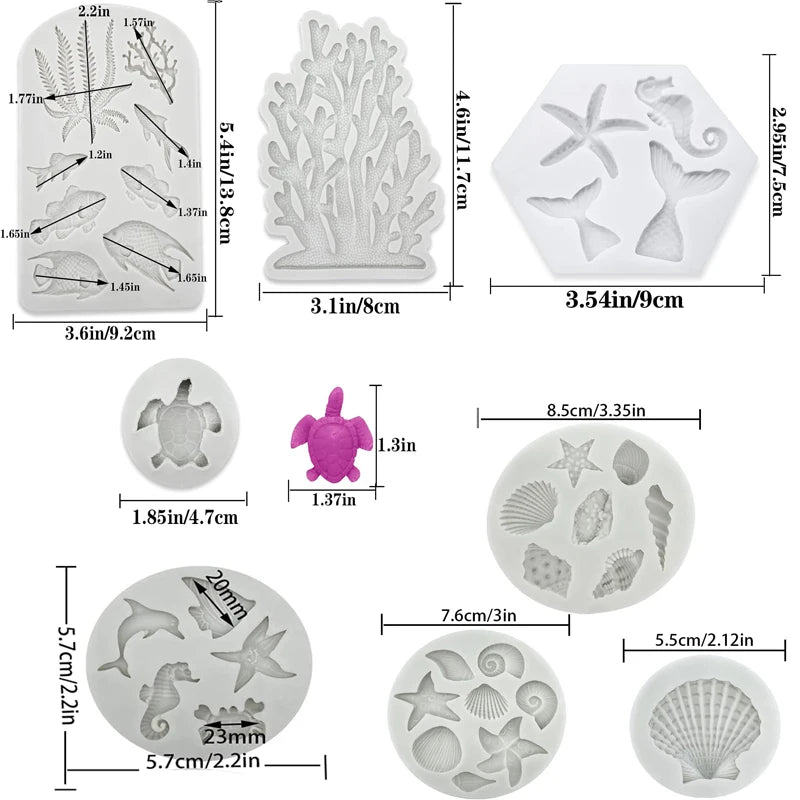 Silicone Marine Shell Mold Sea Fish Coral Sea Turtle Cake Fondant Conch Baking Mould Tool DIY Cake Chocolate Candy Decoration