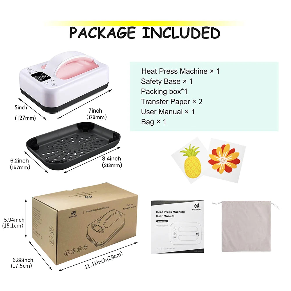 Heat Press Machine 7x5, Portable Fast Heating Sublimation Press for T-Shirts, Easy Use for Beginner & Home Business